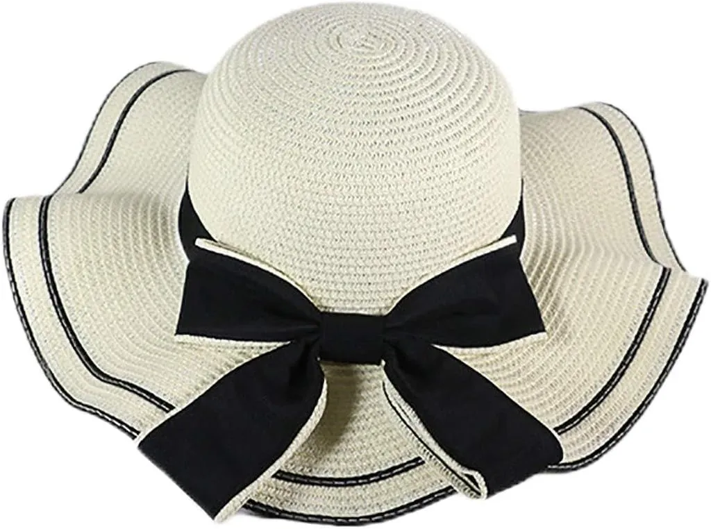 2024 Straw Hat Womens Summer Wide Brim Beach Hats UV Protection UPF 50  Travel Folding Cap Bow Fashion Sun Caps for Women