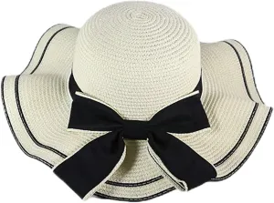 2024 Straw Hat Womens Summer Wide Brim Beach Hats UV Protection UPF 50  Travel Folding Cap Bow Fashion Sun Caps for Women