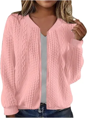 2024 Womens Short Winter Coats Dressy Casual Full Zip Up Petite Jackets Trendy Fashion Jacquard Sweater Cardigan Plus Size