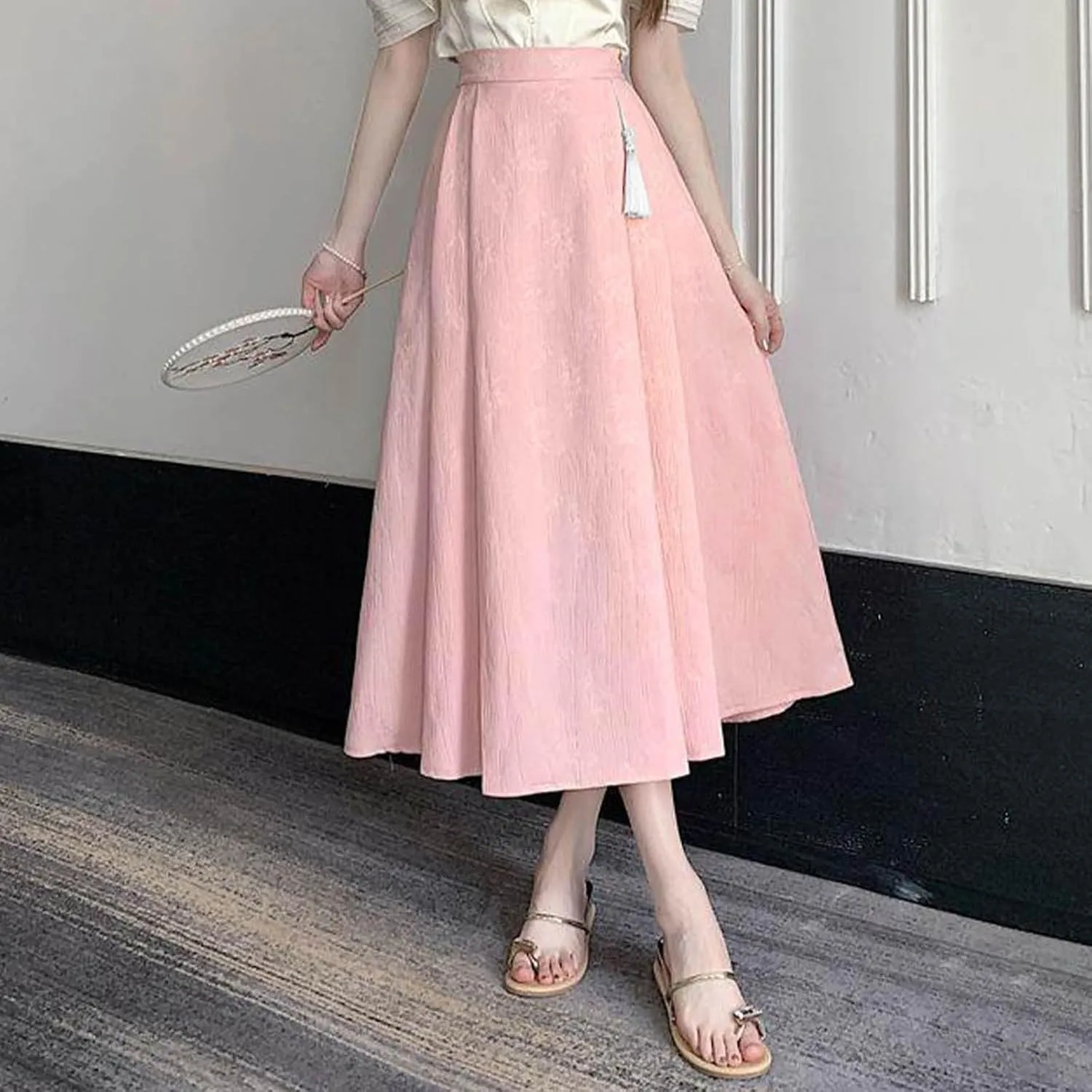 2025 Summer Long Skirt for Womens Fashion Flowy Swing A-line Midi Skirts High Elastic Waist Y2k Vintage Skirts