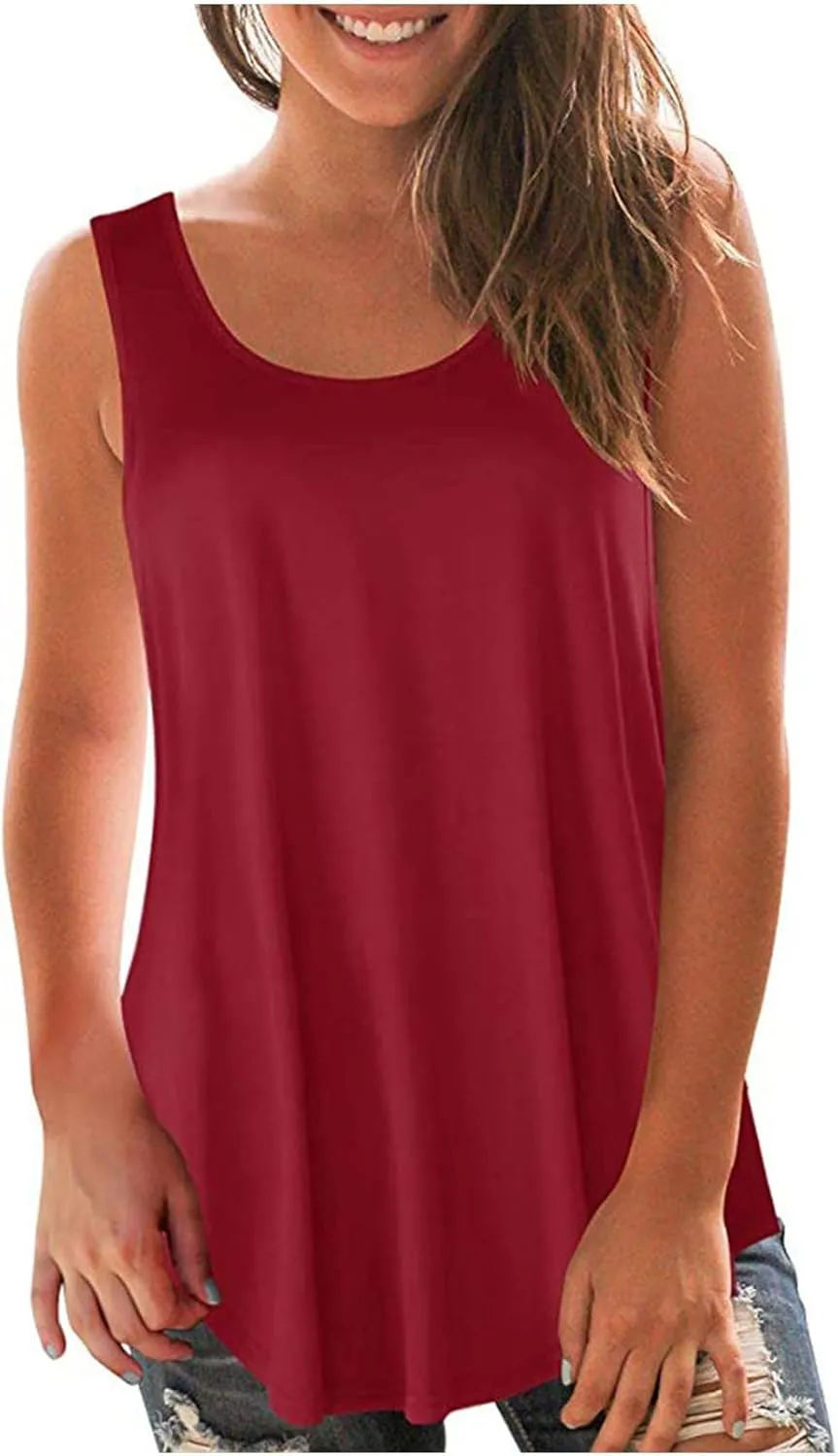 2025 Summer Sleeveless Top for Women Loose Fit Crewnek Tank Tops Solid Color Casual Basic Swing Tunics Tee Shirt