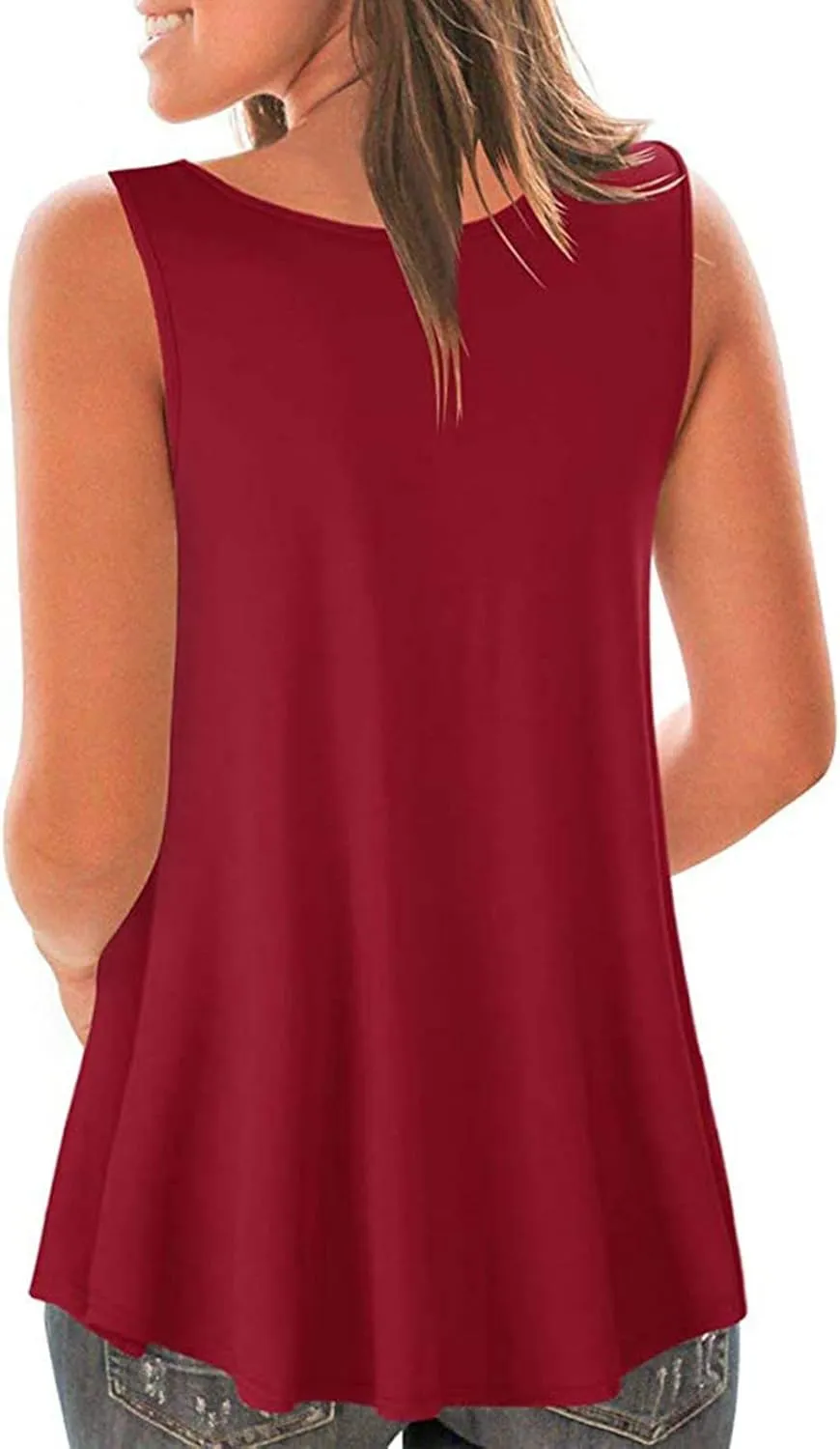 2025 Summer Sleeveless Top for Women Loose Fit Crewnek Tank Tops Solid Color Casual Basic Swing Tunics Tee Shirt