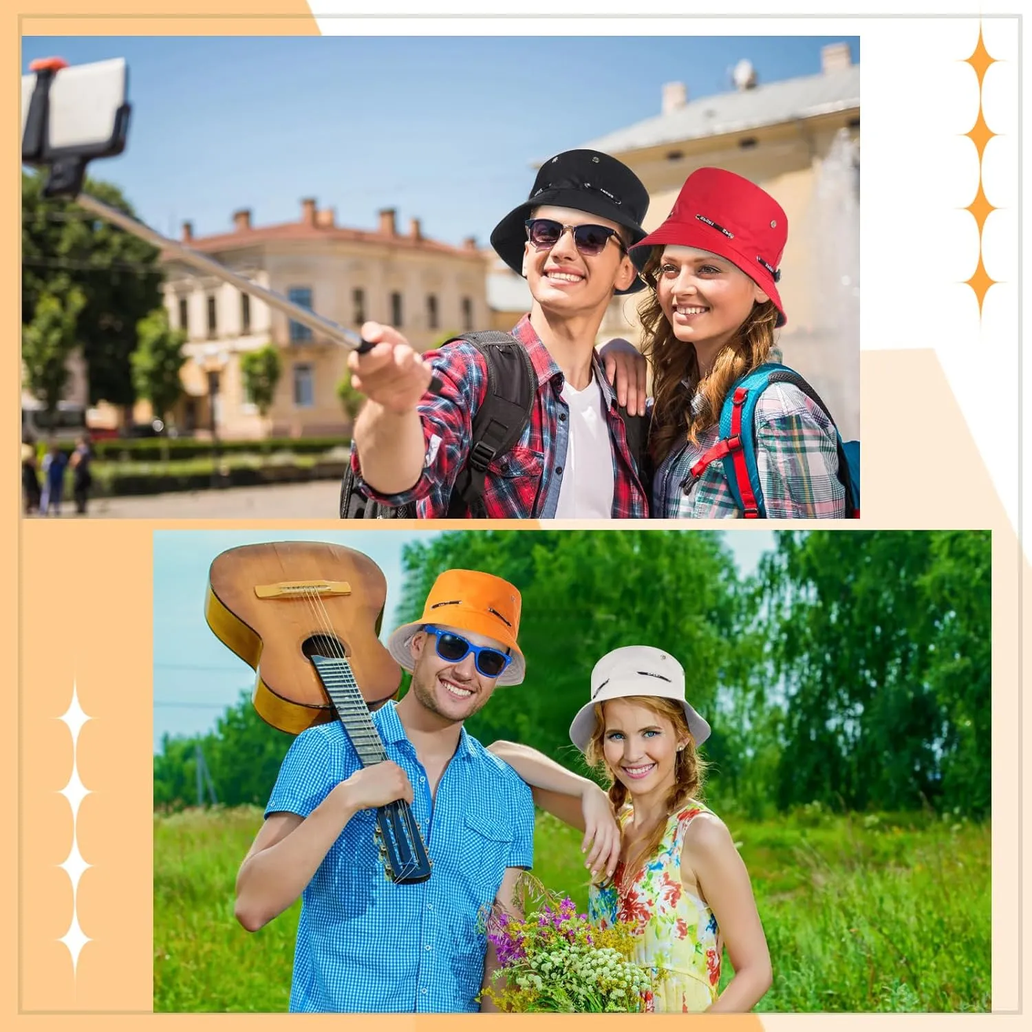 24 Pcs Bucket Hat Bulk for Women Men Adjustable Beach Boonie Sun Hat Summer Outdoor Packable Cap for Hiking Camping