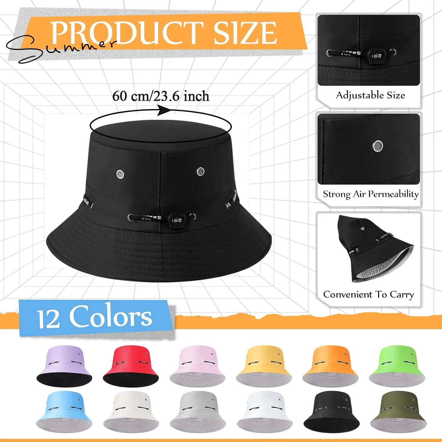 24 Pcs Bucket Hat Bulk for Women Men Adjustable Beach Boonie Sun Hat Summer Outdoor Packable Cap for Hiking Camping
