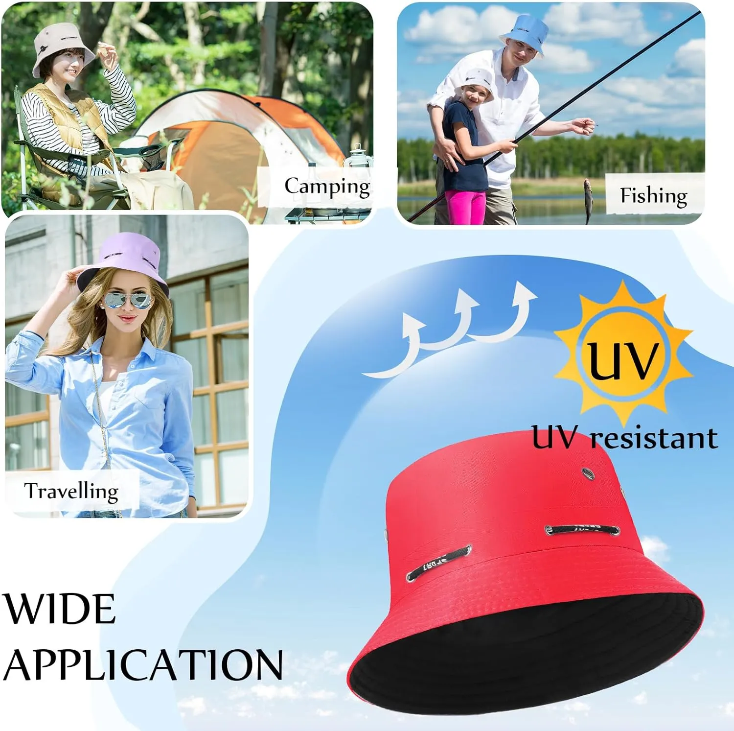 24 Pcs Bucket Hat Bulk for Women Men Adjustable Beach Boonie Sun Hat Summer Outdoor Packable Cap for Hiking Camping