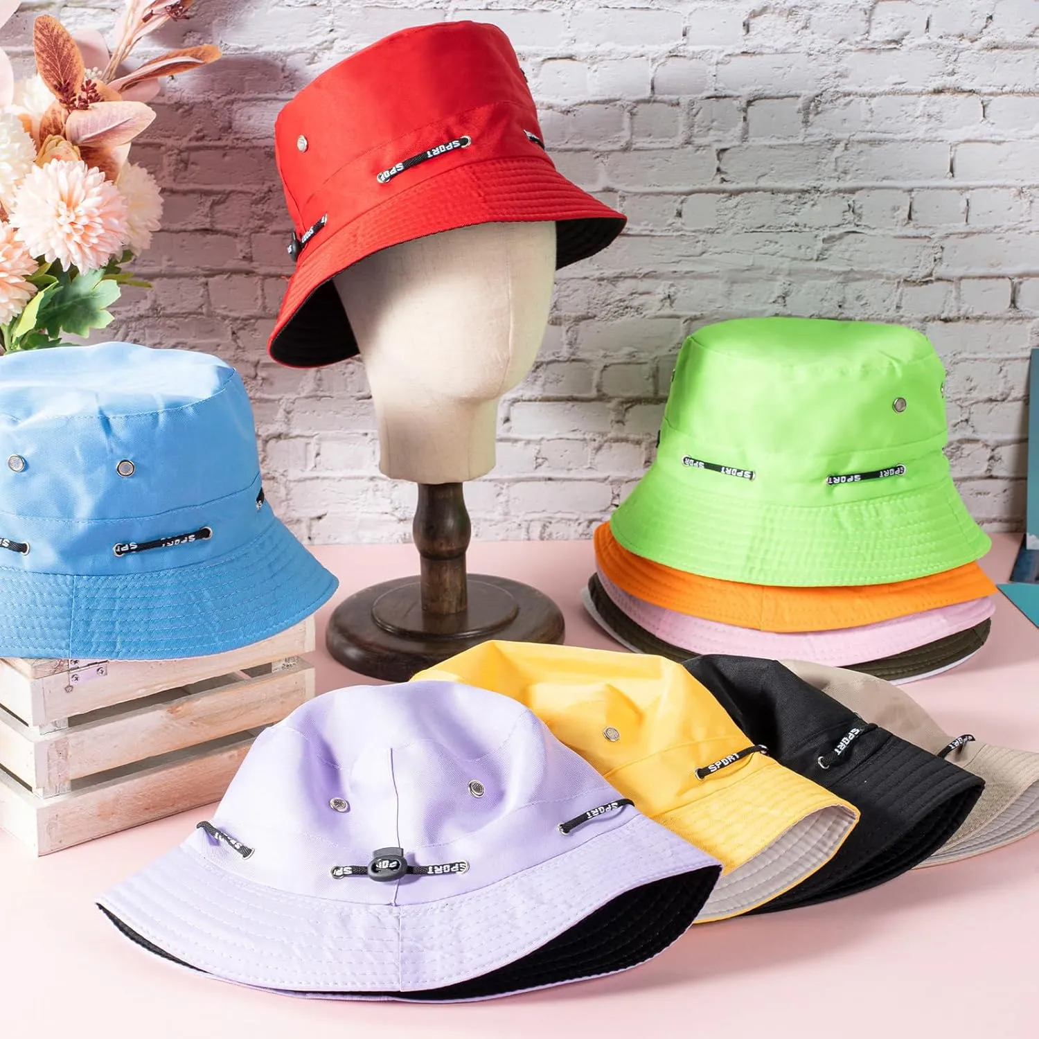 24 Pcs Bucket Hat Bulk for Women Men Adjustable Beach Boonie Sun Hat Summer Outdoor Packable Cap for Hiking Camping