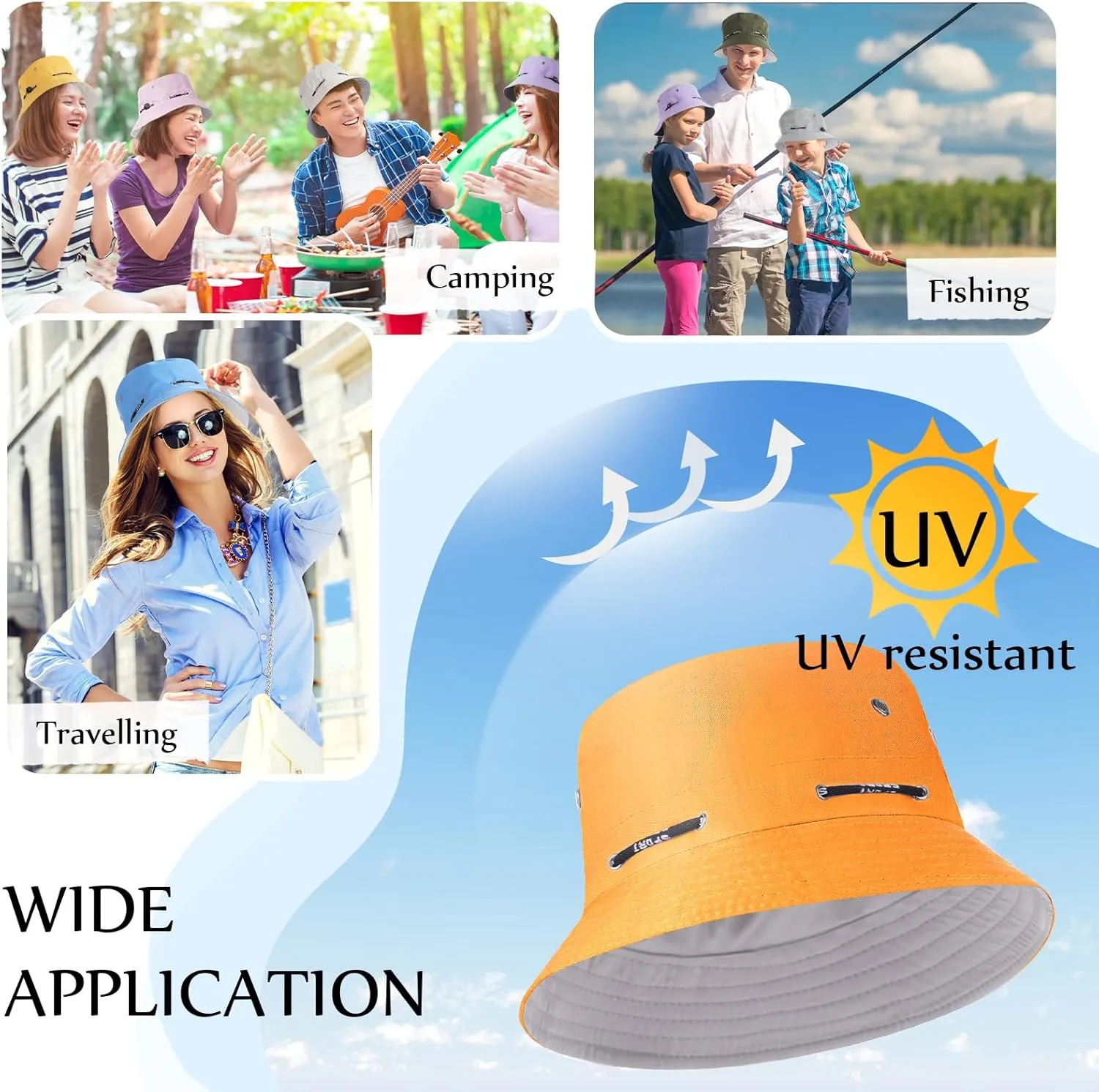 48 Pcs Bucket Hat Bulk for Women Men Fisherman Adjustable Summer Hat UV Protection for Outdoor Fishing Hiking Beach