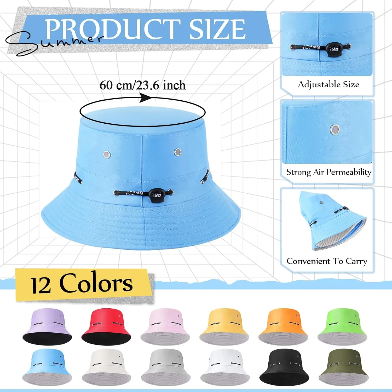 48 Pcs Bucket Hat Bulk for Women Men Fisherman Adjustable Summer Hat UV Protection for Outdoor Fishing Hiking Beach