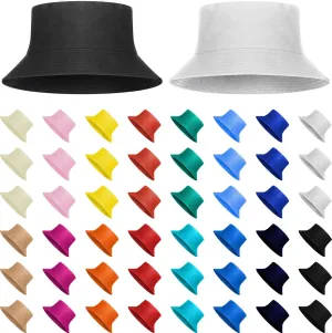 48 Pieces Bucket Hats Unisex Cotton Wide Brim Sun Bucket Hat Summer Fisherman Cap for Men Women Teens Outdoor Travel Beach Vacation Accessory, 16 Colors Colorful
