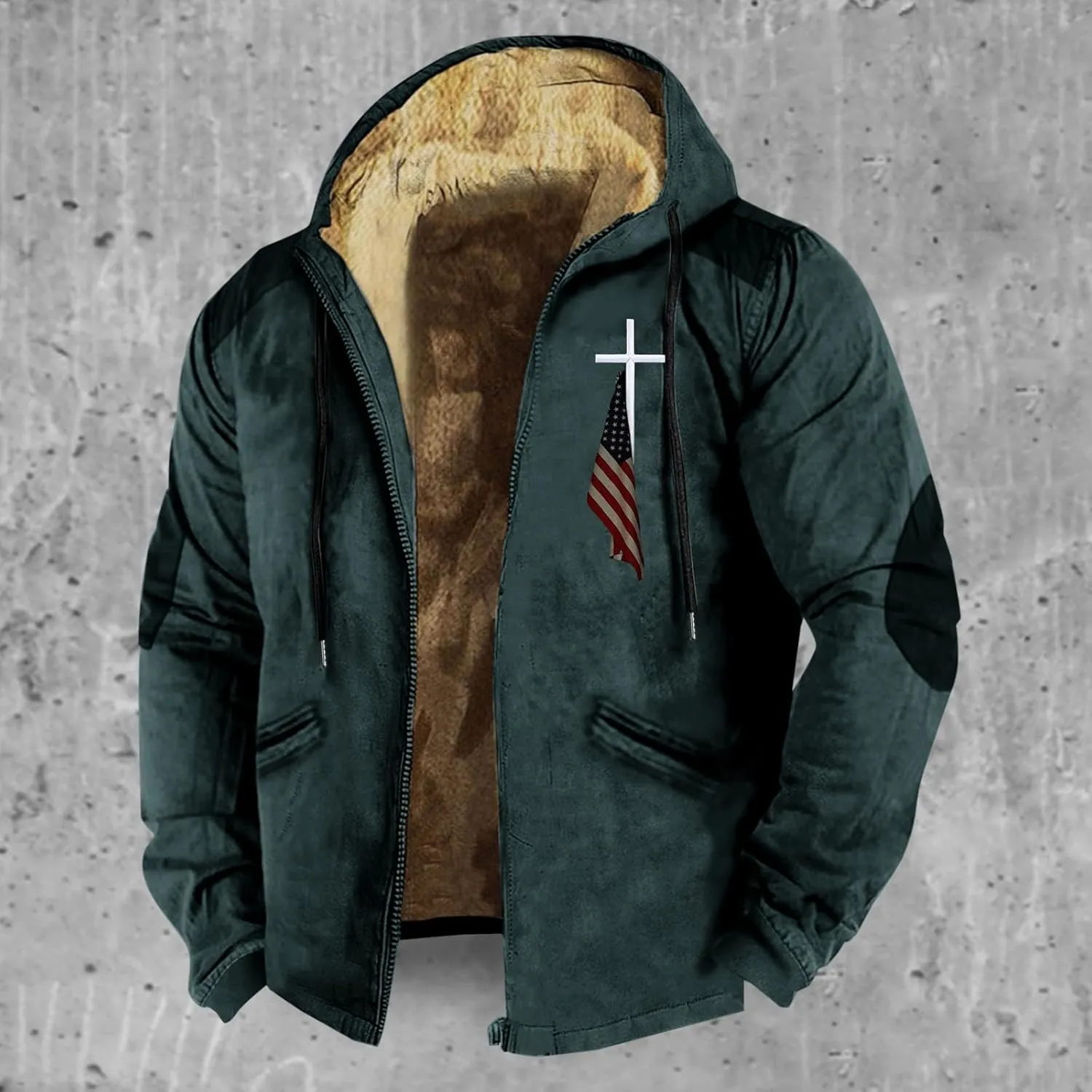ADJHDFH Men’S Sherpa Lined Two Pocket Hooded Trucker Jacket 5Xl Mens Jacket Full Zip Hoodie Men Sherpa Lined Hoodie For Men