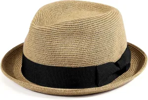 AKIO&AQUIRAX Mens Fedora Hats with Short Brim Straw Fedora Sun Hats for Men Women Summer Sun Hats with Adjustable Strap