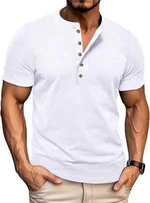 Angbater Mens Short Sleeve Henley Shirts Casual Button T-Shirts Lightweight Basic Cotton Tops