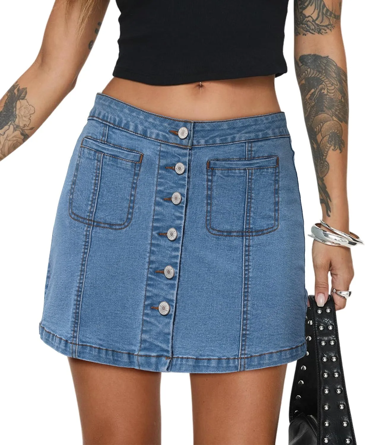 Angerella Skorts Skirts for Women Denim Mini Skirt High Waisted Jean Shorts Stretchy Denim Skirts