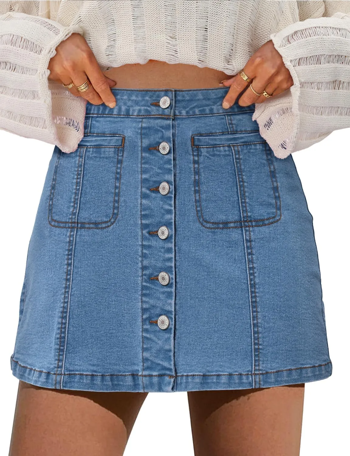 Angerella Skorts Skirts for Women Denim Mini Skirt High Waisted Jean Shorts Stretchy Denim Skirts