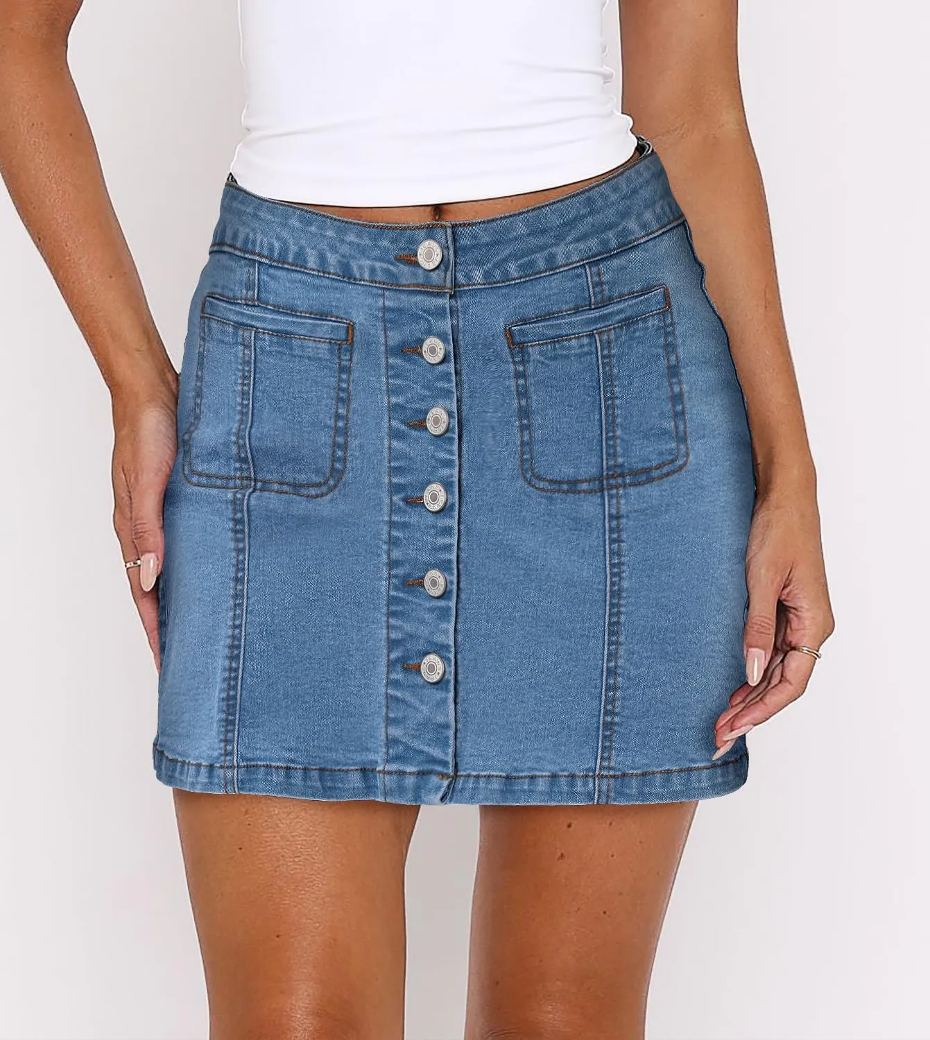Angerella Skorts Skirts for Women Denim Mini Skirt High Waisted Jean Shorts Stretchy Denim Skirts