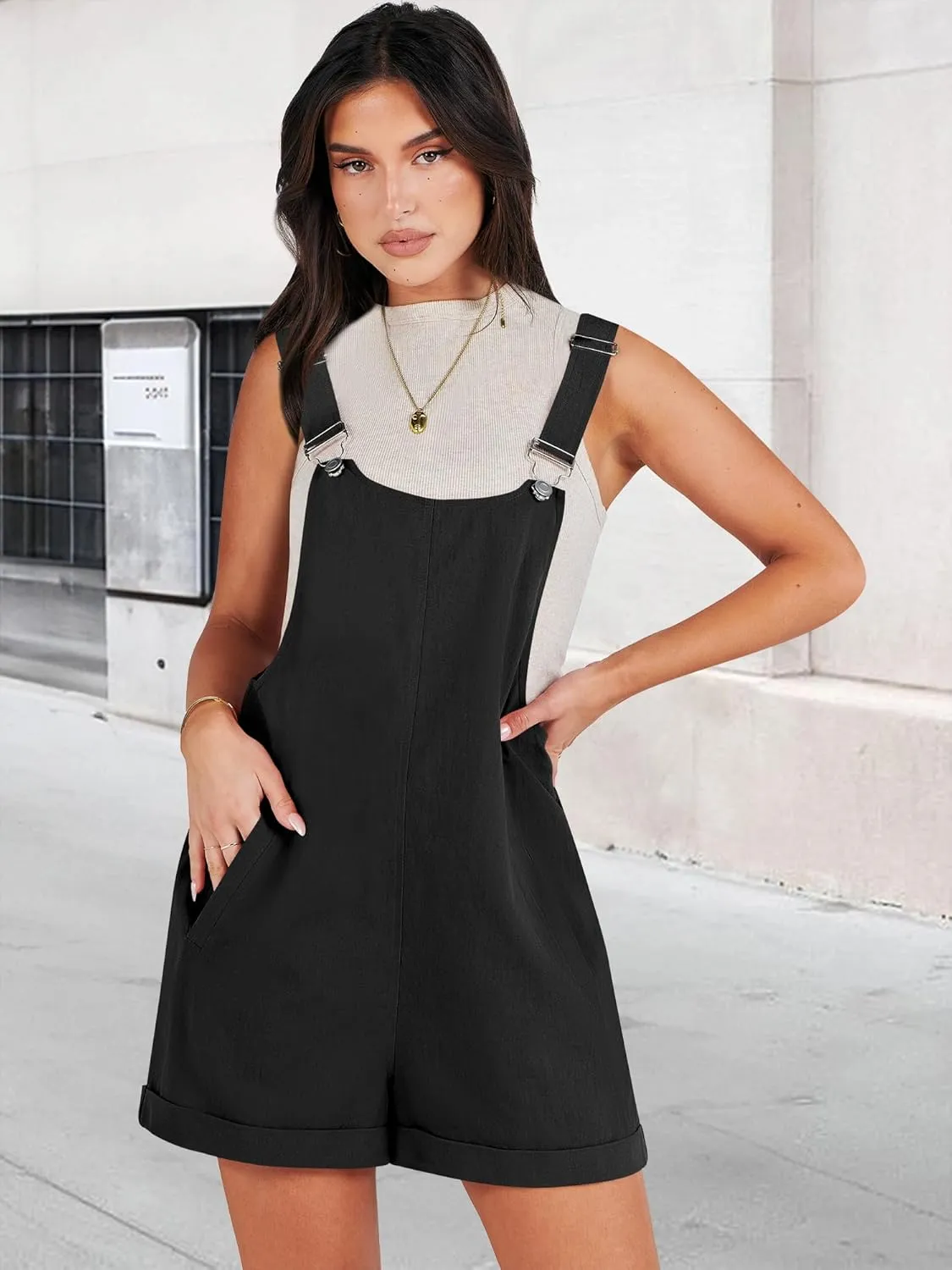 ANRABESS Women's Short Overalls Summer Adjustable Strap Loose Fit Bib Shortalls Romper Travel Vacation Clothes
