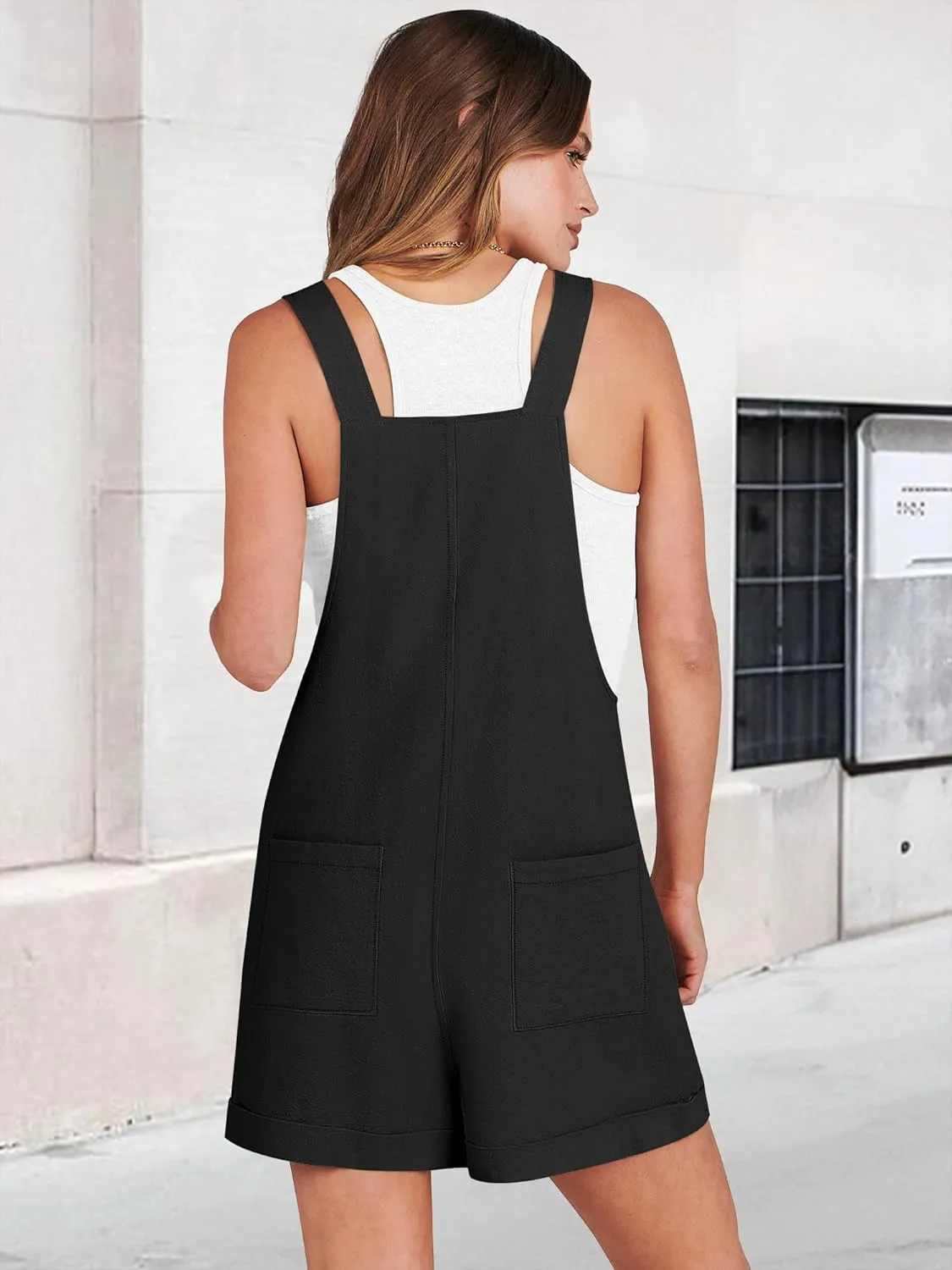 ANRABESS Women's Short Overalls Summer Adjustable Strap Loose Fit Bib Shortalls Romper Travel Vacation Clothes