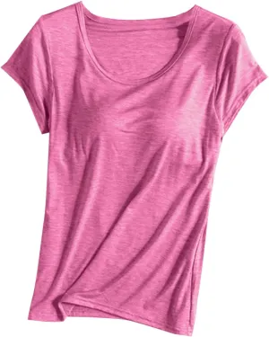 Basic Tees for Women Built in Bra Short Sleeve Crewneck Tops Workout Yoga T Shirts Summer Blouses 2025