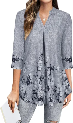 BEPEI Womens Tops Dressy Casual 3/4 Sleeve Blouses V Neck Business Work Shirts
