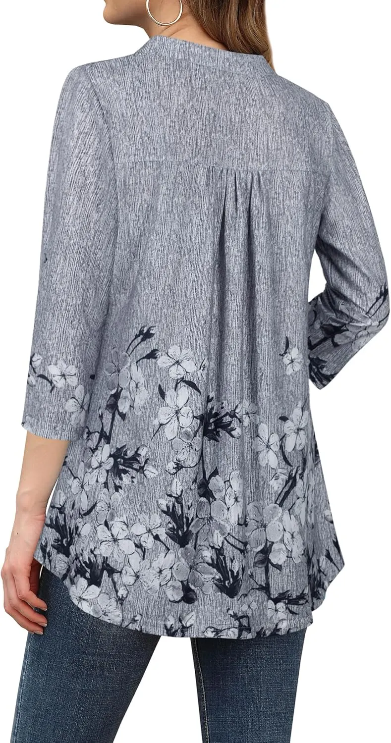 BEPEI Womens Tops Dressy Casual 3/4 Sleeve Blouses V Neck Business Work Shirts