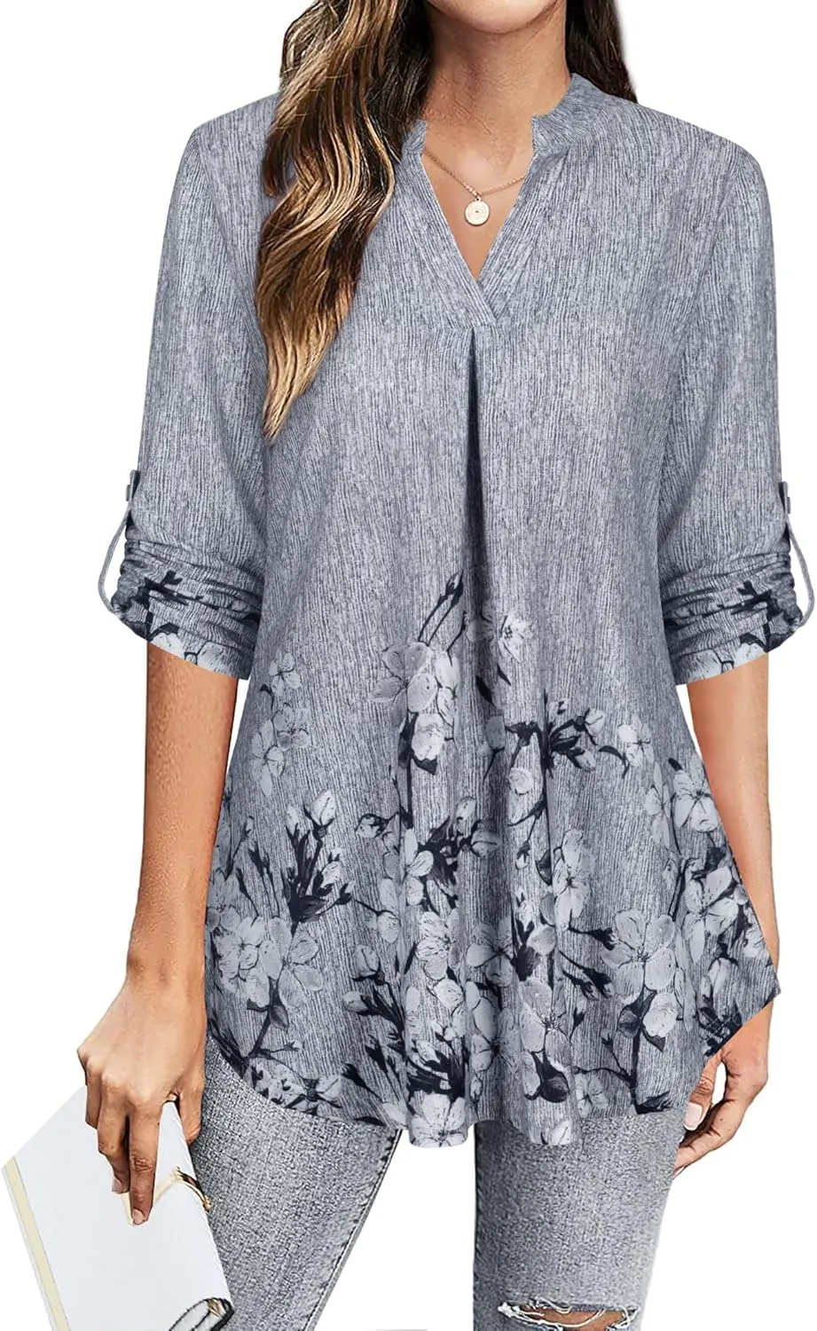 BEPEI Womens Tops Dressy Casual 3/4 Sleeve Blouses V Neck Business Work Shirts