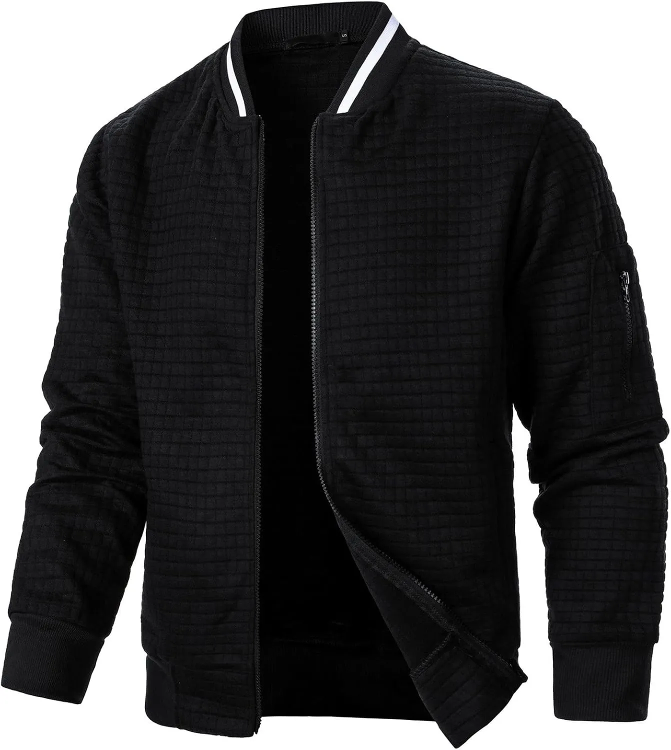 BIFUTON Men's Lightweight Jackets Bomber Jacket Textured Casual Varsity Jacket Full Zip Up Winter Jackets Outdoor Warm Coat
