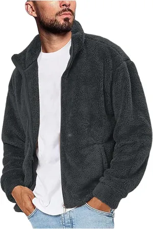 BIFUTON Winter Jackets for Men, Men's Winter Jacket Full Zip Sherpa Lined Jackets Soft Warm Stand Collar Trucker Fleece Coats