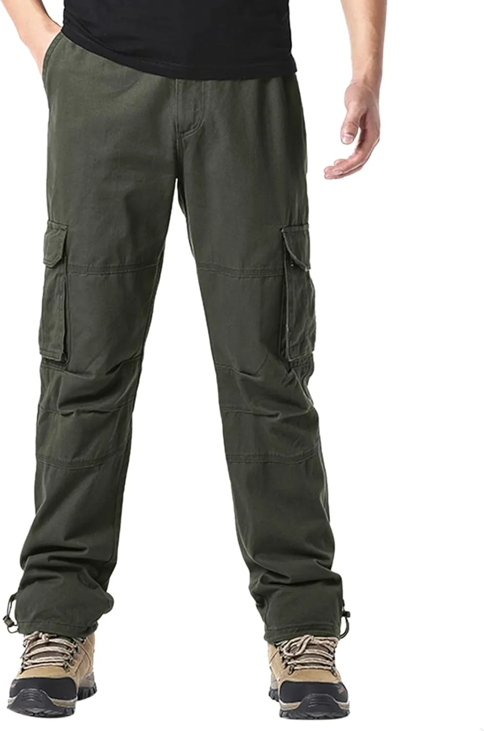 Big and Tall Men Cargo Jogger Sweat Pants Open Bottom Ripstop Hiking Work Pants Relaxed Fit Elastic Waisted Cuffed Ankle