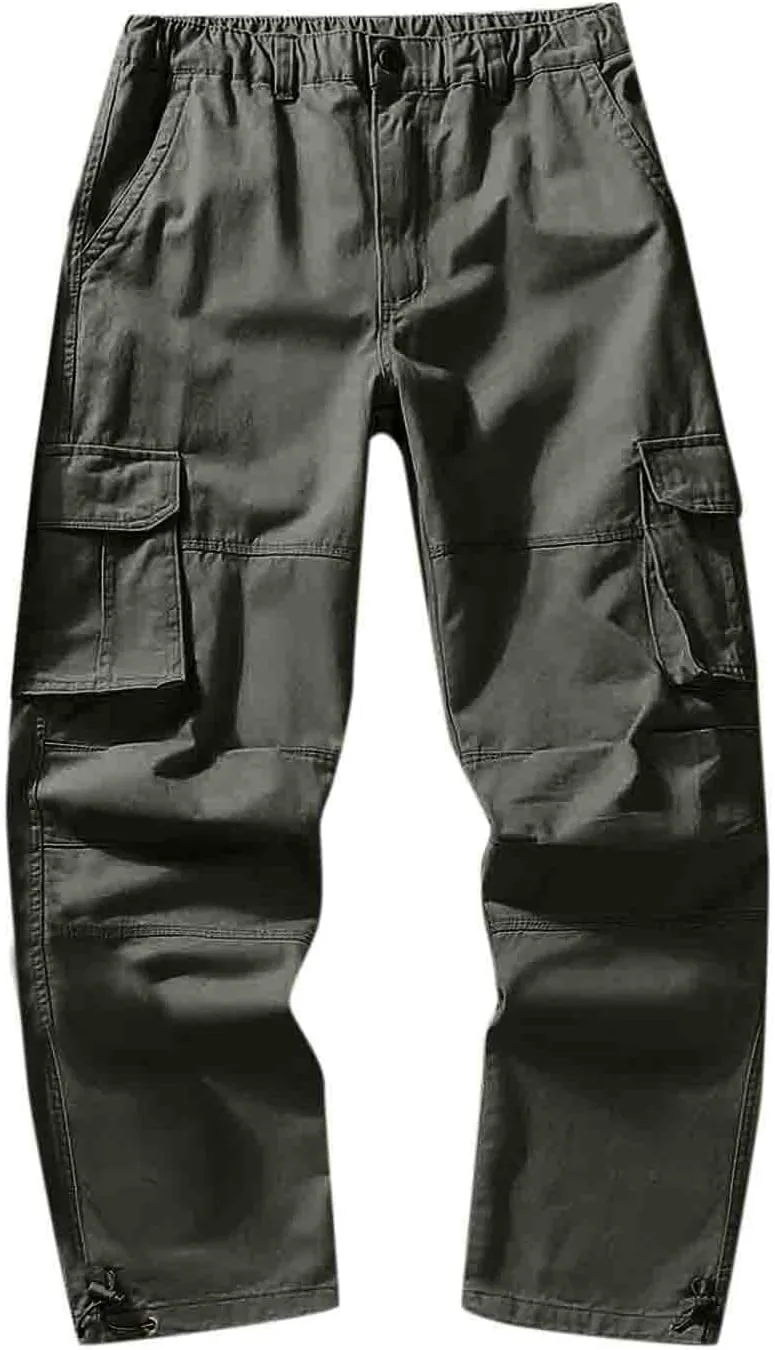 Big and Tall Men Cargo Jogger Sweat Pants Open Bottom Ripstop Hiking Work Pants Relaxed Fit Elastic Waisted Cuffed Ankle