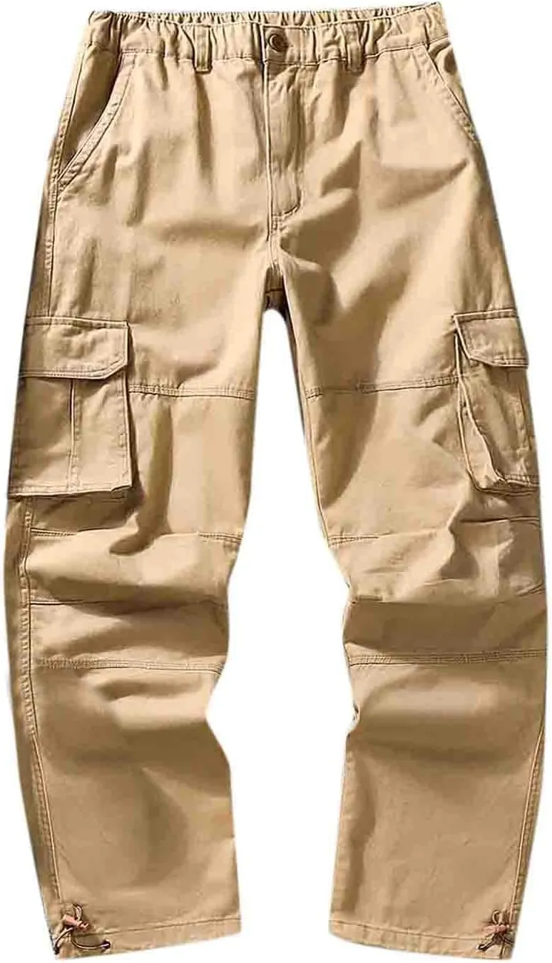 Big and Tall Men Cargo Jogger Sweat Pants Open Bottom Ripstop Hiking Work Pants Stretch Drawstring Cuffed Ankle Jogger