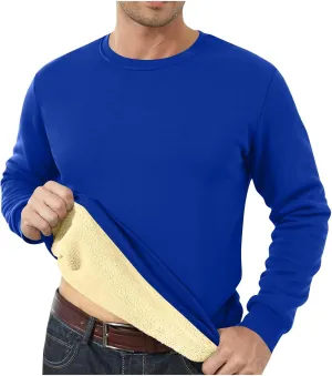 Binmer Men's Crewneck Sweatshirt Winter Warm Sherpa Lined Pullover Tops Plus Size Fleece Thermal Sweater for Cold Weather