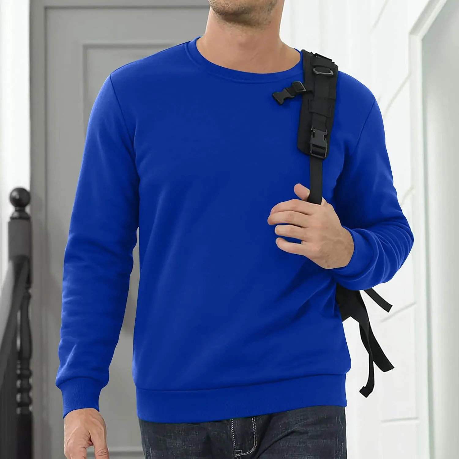 Binmer Men's Crewneck Sweatshirt Winter Warm Sherpa Lined Pullover Tops Plus Size Fleece Thermal Sweater for Cold Weather