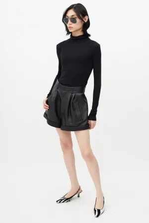 Black Pleated Leather Short
