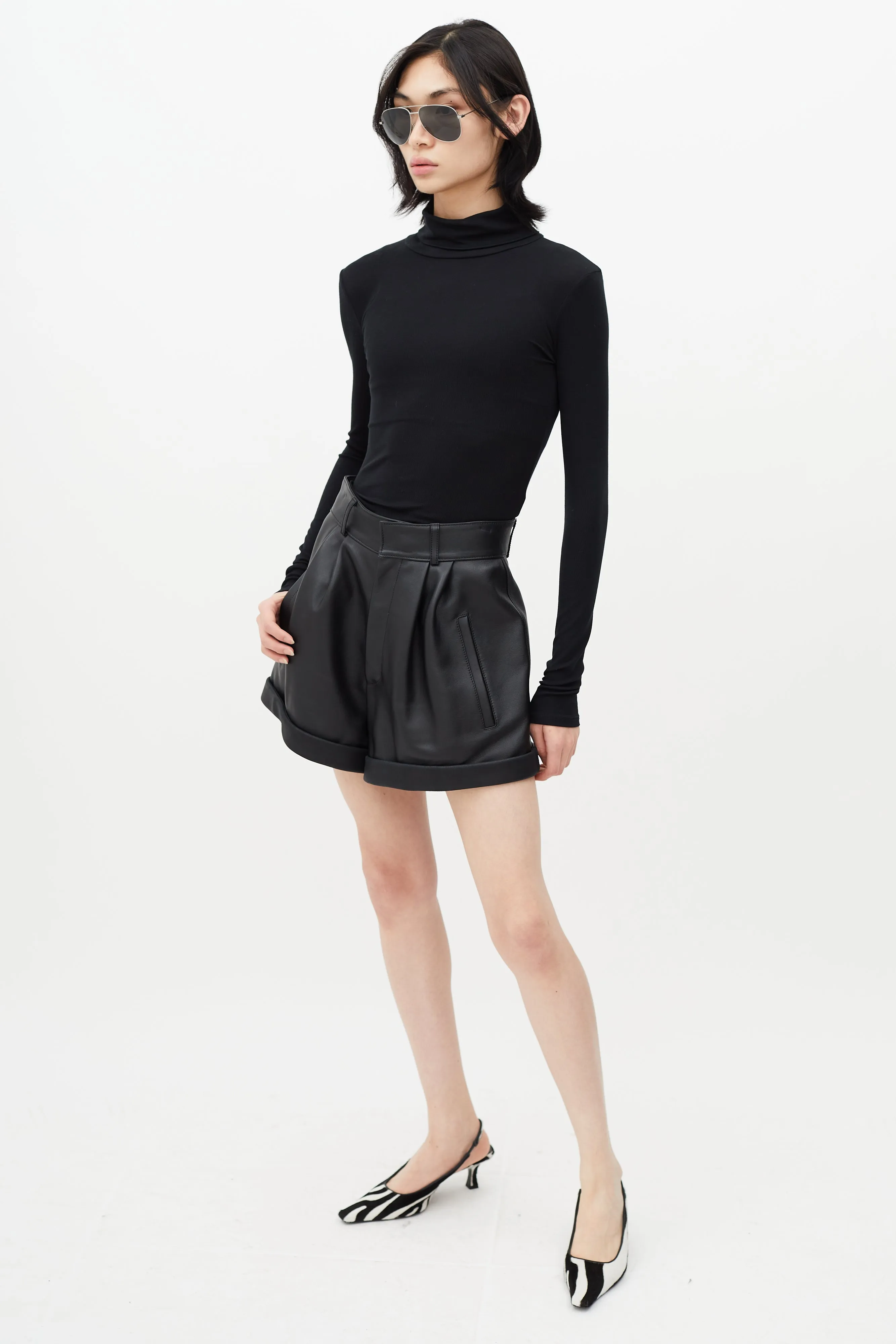 Black Pleated Leather Short