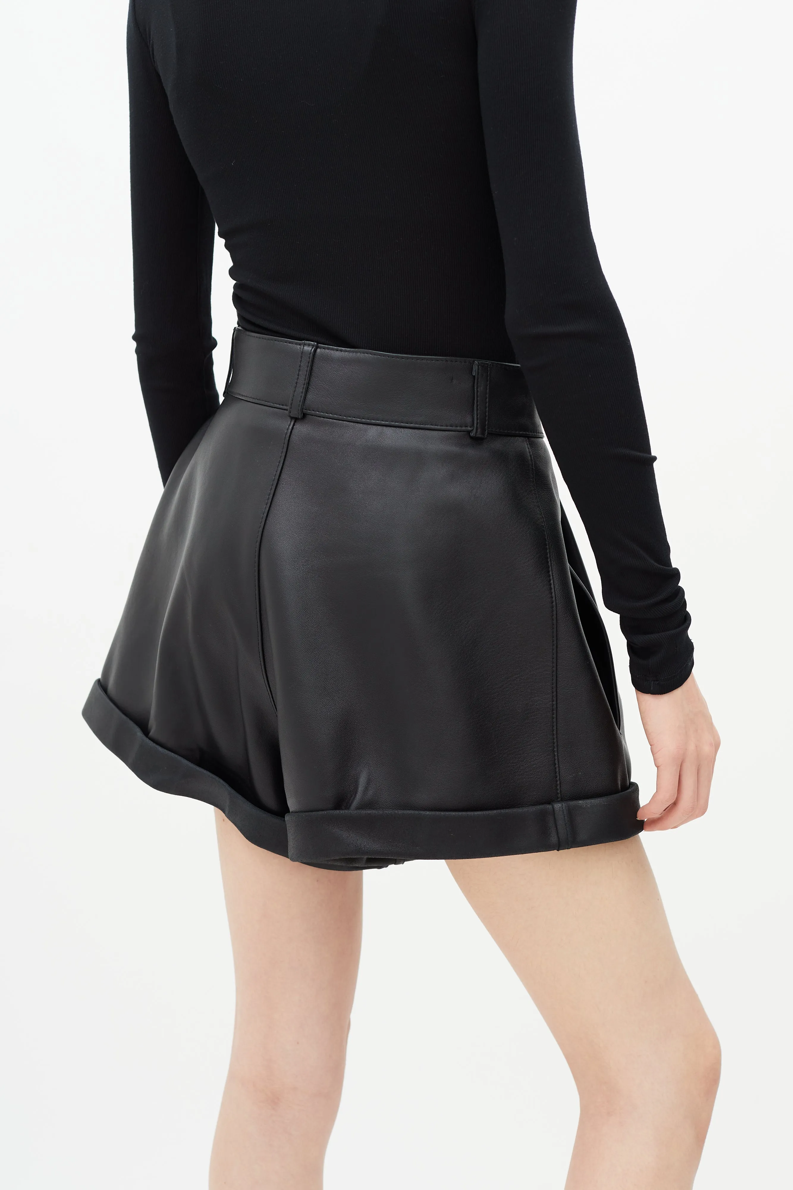 Black Pleated Leather Short