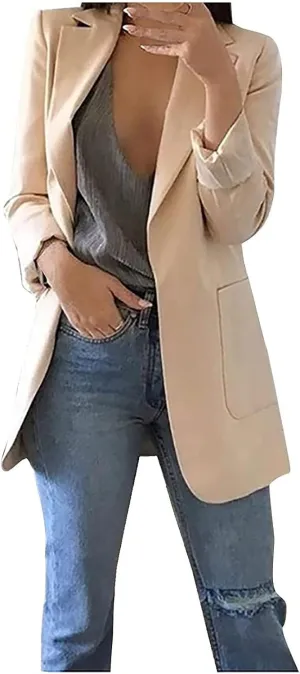 Blazer Jackets for Women Long Sleeve Open Front Business Casual Outfits Work Suit Jackets with Pockets S-XXXXXL