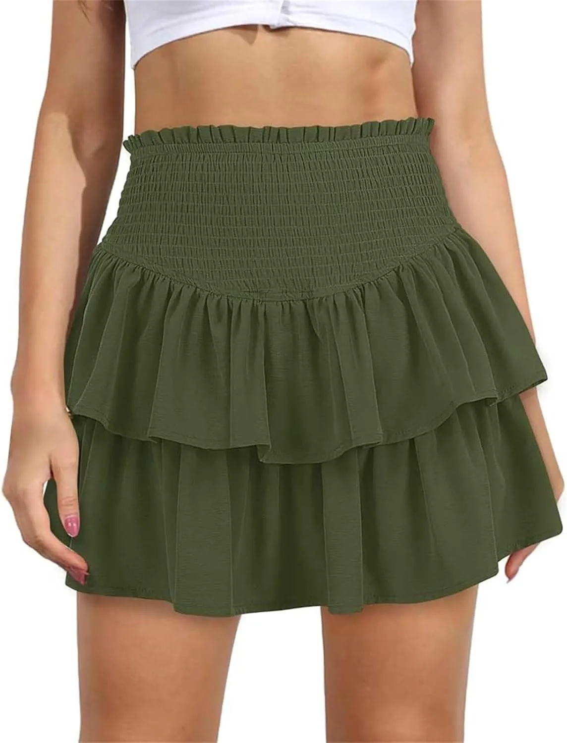 Boho Flowy Shorts for Women Ruffle Tiered Lace Skorts Mini Skirts High Waisted Teen Girls Tennis Skort Summer Short