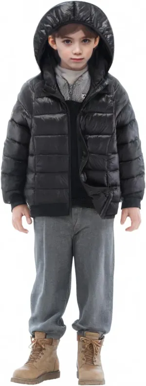 Boys Girls Hooded Puffer Jackets Kids Lightweight Padded Winter Coat Warm and Comfy Outerwear Jackets