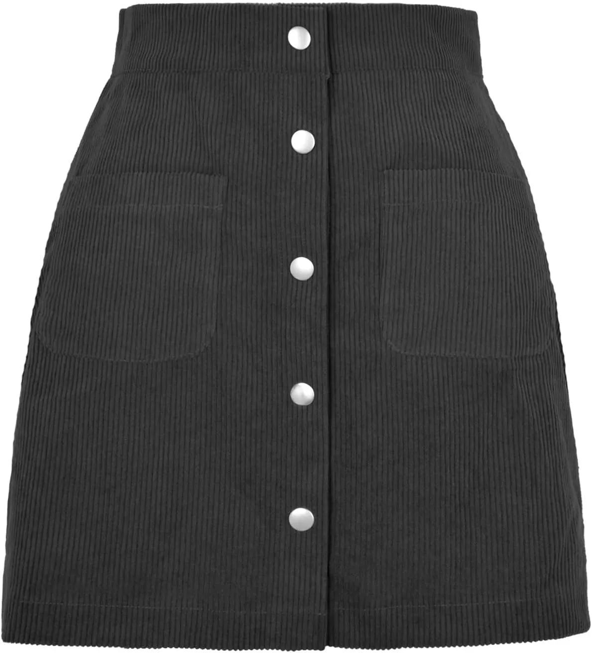 BTDECLAR Women's Button Front Mini Skirt Trendy Work Business High Waist A-line Pleated Corduroy Skater Skirts with Pockets