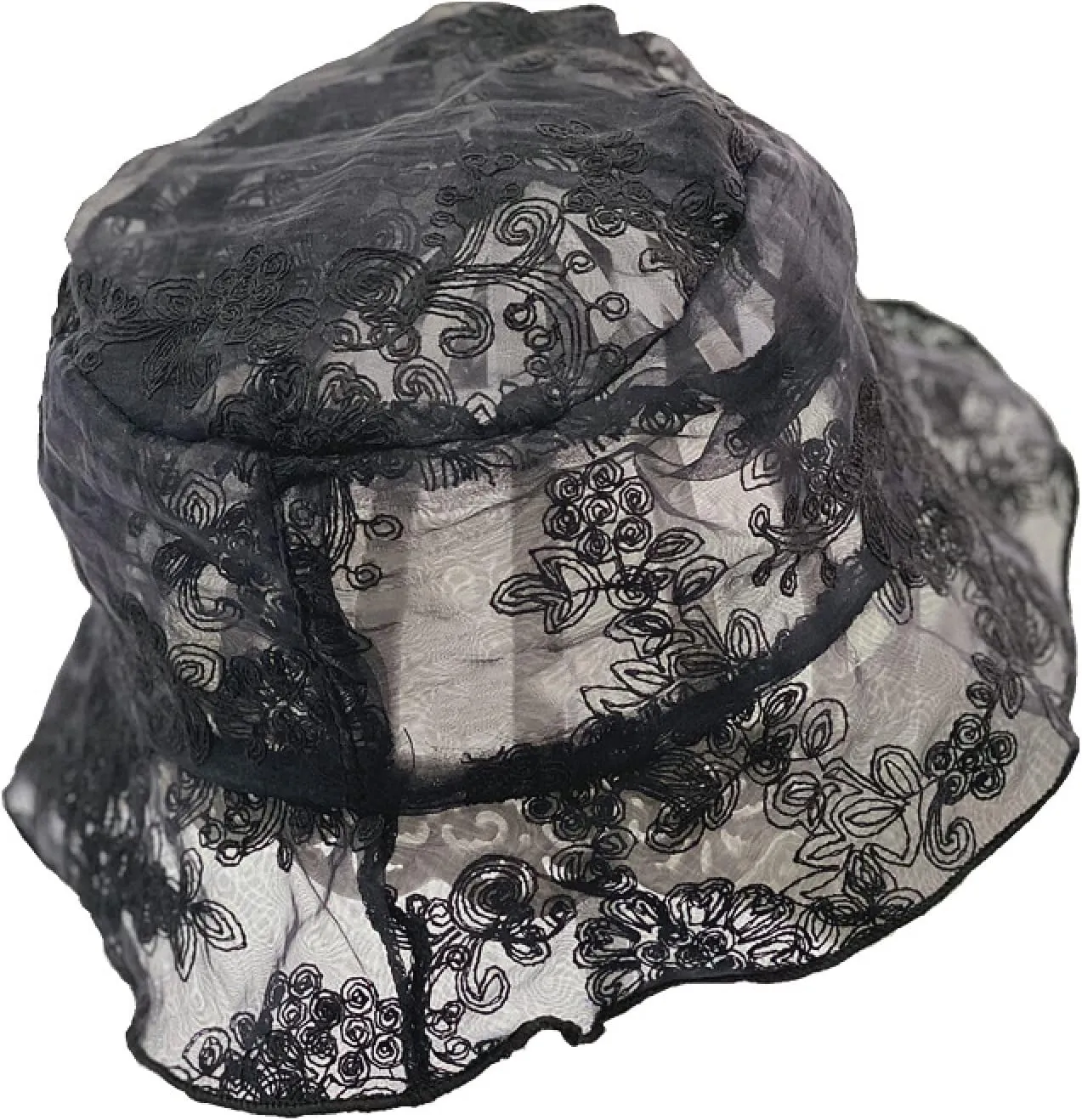 Bucket Hat Buckets Hat Women Transparent Lace Flower Beach Panama Hats High Top Female Flower Sun Lady Cap Summer T