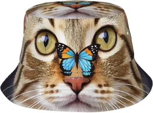 Bucket Hat for Men Women Packable Breathable Sun Hats Fisherman Hats Outdoor Summer Travel Hiking Beach Caps Cute Kitten Butterfly Black