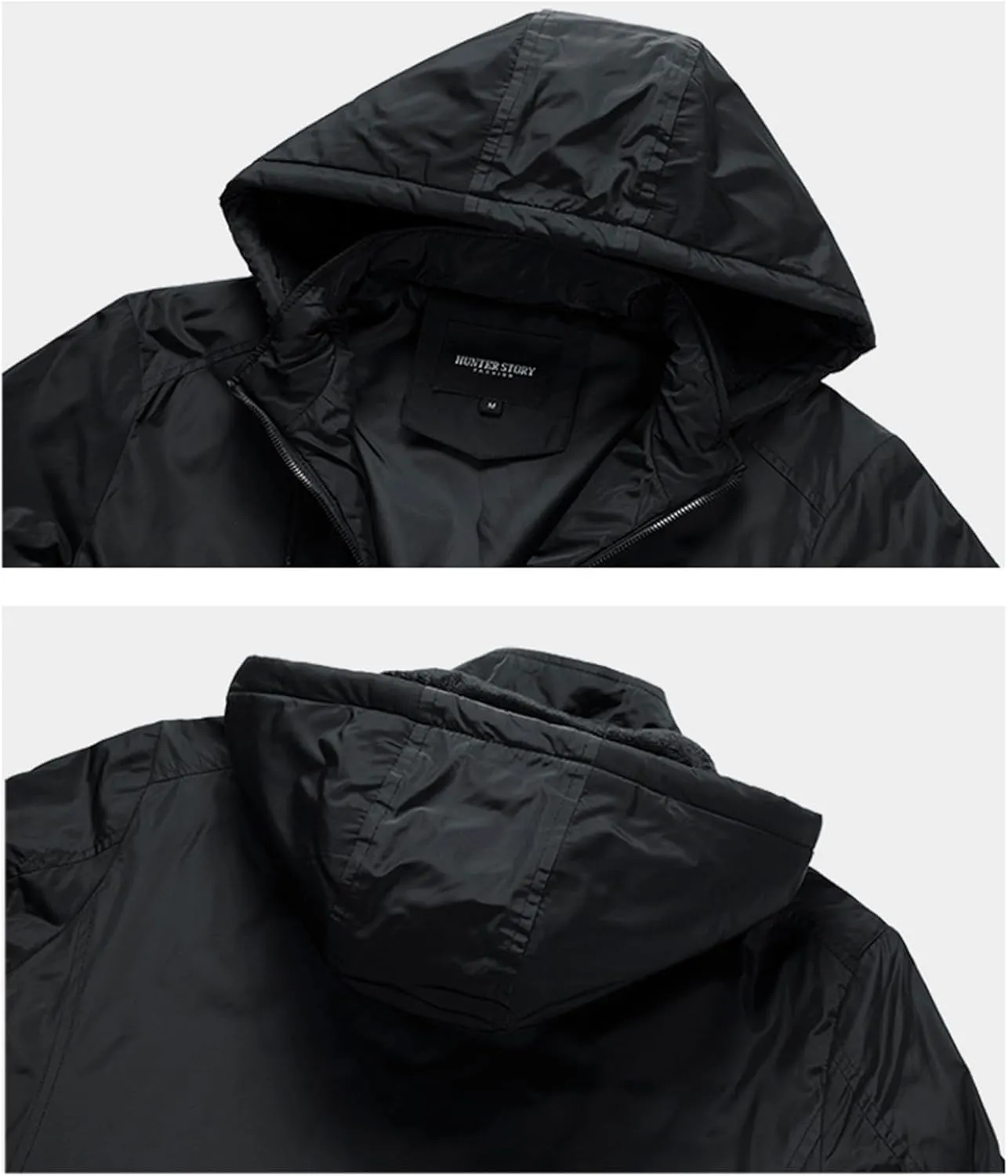 Canbebig Men's Thin Jackets Casual Work Track Jacket Solid Removable Hooded Jackets Windbreaker with Warm Light Inner Padding