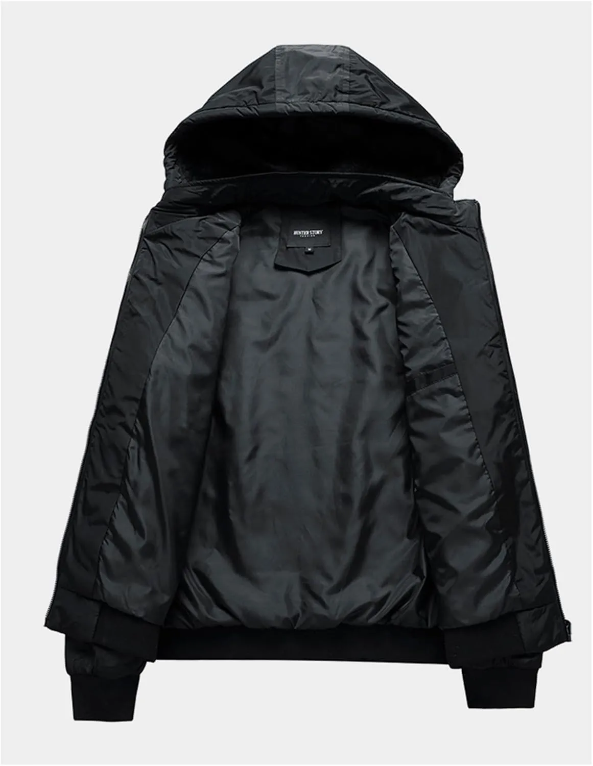 Canbebig Men's Thin Jackets Casual Work Track Jacket Solid Removable Hooded Jackets Windbreaker with Warm Light Inner Padding