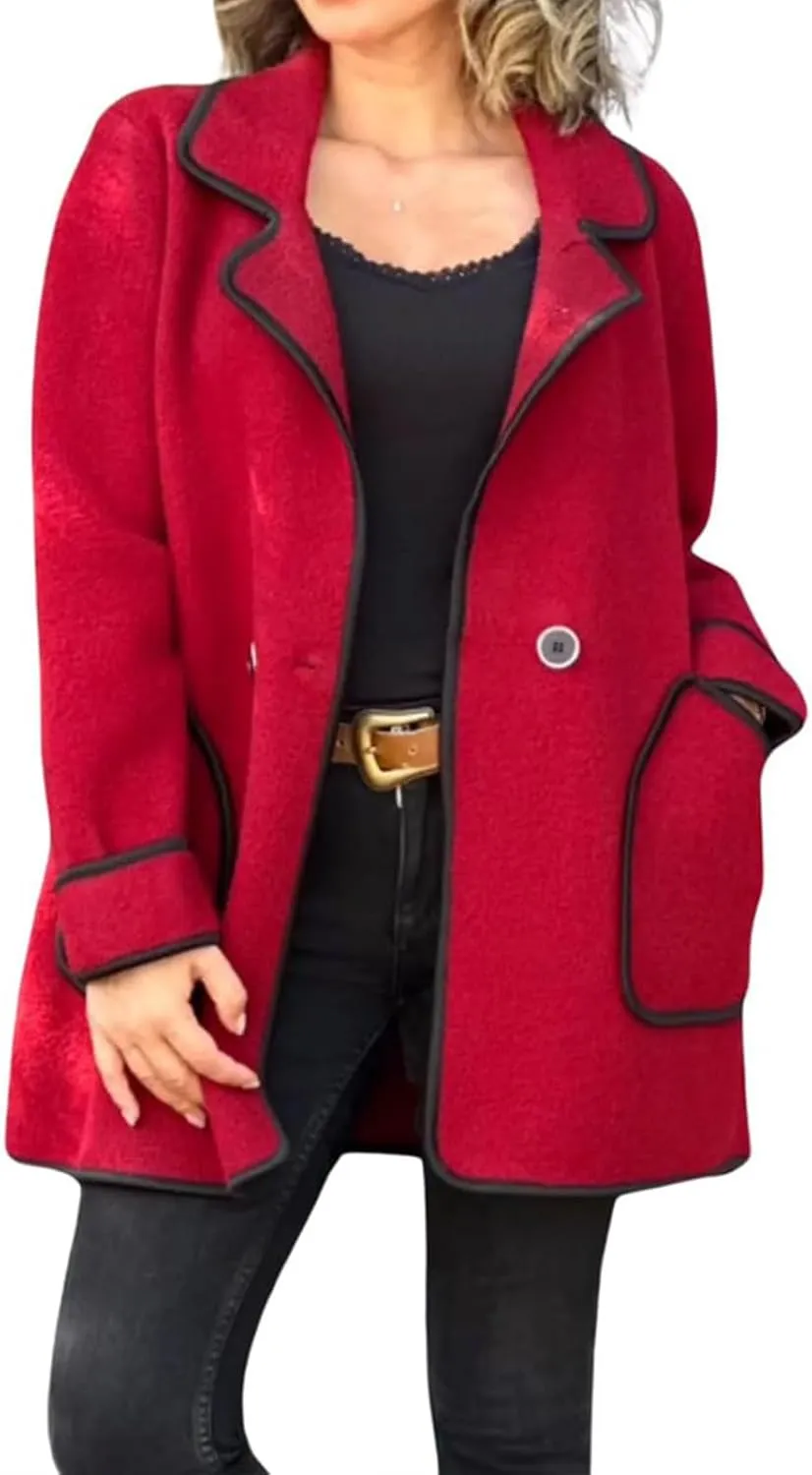 Canbebig Womens Oversized Jackets Open Front Trench Coats Casual Notched Lapels Coats Long Sleeve Winter Coat with Pockets