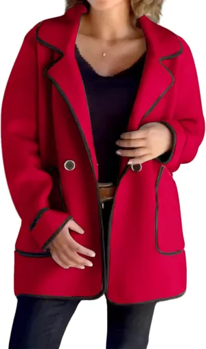 Canbebig Womens Oversized Jackets Open Front Trench Coats Casual Notched Lapels Coats Long Sleeve Winter Coat with Pockets