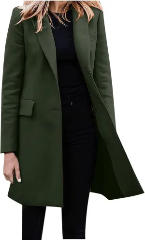 cooki Trench Coat for Women 2024 Fall Fashion Lapel Pea Coat Long Lightweight Jacket Winter Wool Blend Coats Outerwear