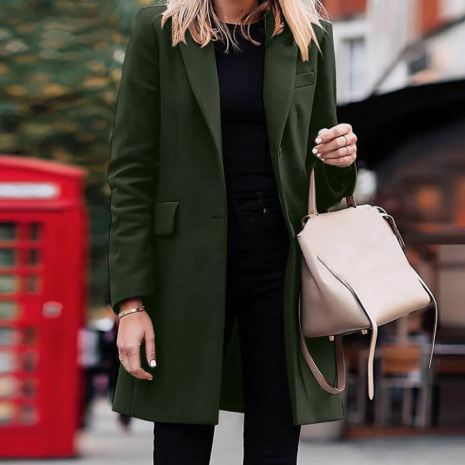 cooki Trench Coat for Women 2024 Fall Fashion Lapel Pea Coat Long Lightweight Jacket Winter Wool Blend Coats Outerwear