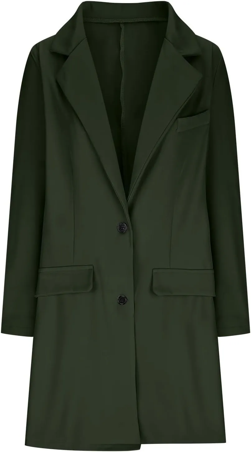cooki Trench Coat for Women 2024 Fall Fashion Lapel Pea Coat Long Lightweight Jacket Winter Wool Blend Coats Outerwear