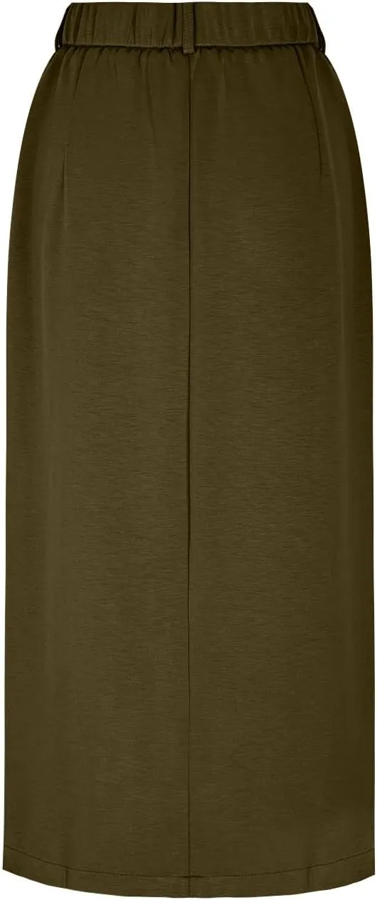Cotton Skirt for Women 2025 Trendy High Waisted Business Work Pencil Slit Skirts Casual Dressy Skirt with Pockets