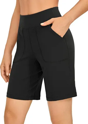 CRZ YOGA Women's Butterluxe Bermuda Long Shorts Pockets 9'' - High Waisted Shorts Casual Summer Athletic Running Knee Length